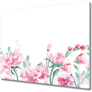 Coloray Szklana Deska Kuchenna ze Wzorem 60x52 cm - Różowe kwiaty białe tło