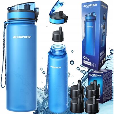 5x filtr + Butelka filtrująca bidon na wodę AQUAPHOR CITY 0,8L niebieska 5x filtr + Butelka filtrująca bidon na wodę AQUAPHOR CITY 0,8L niebieska