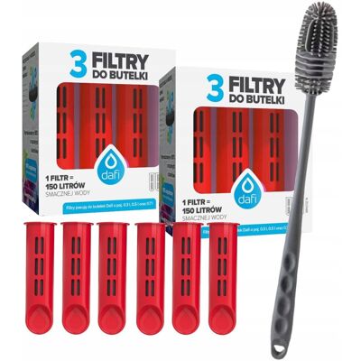 6x Filtr Do Butelki Wkład Filtrujący Dafi Czerwony Makowy + Szczoteczka 6x Filtr Do Butelki Wkład Filtrujący Dafi Czerwony Makowy + Szczoteczka