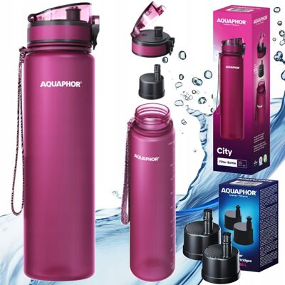 Aquaphor City butelka bordowa 1l Maxi bidon na wodę + 3x wkład filtrujący Aquaphor City butelka bordowa 1l Maxi bidon na wodę + 3x wkład filtrujący