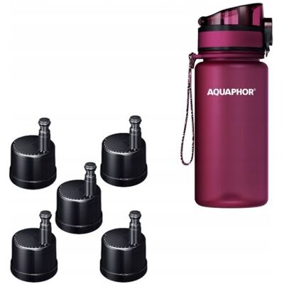 Butelka filtrująca Aquaphor City 0,35 l z 5 filtrami, bordowa Butelka filtrująca Aquaphor City 0,35 l z 5 filtrami, bordowa