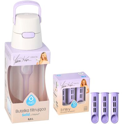 Dafi Butelka filtrująca Solid Lawendowa 0,5L + 4x filtr wkład węglowy do butelki Dafi Butelka filtrująca Solid Lawendowa 0,5L + 4x filtr wkład węglowy do butelki
