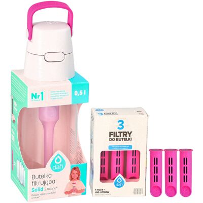 Dafi Butelka filtrująca Solid Różowa Flamingowa 0,5L + 4x filtr wkład węglowy do butelki Dafi Butelka filtrująca Solid Różowa Flamingowa 0,5L + 4x filtr wkład węglowy do butelki