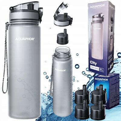 Butelka na wodę + 5x wkład filtrujący AQUAPHOR CITY 0,8L szara Butelka na wodę + 5x wkład filtrujący AQUAPHOR CITY 0,8L szara