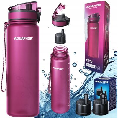Butelka na wodę AQUAPHOR CITY 0,8l bordowa + 3x wkład filtrujący Butelka na wodę AQUAPHOR CITY 0,8l bordowa + 3x wkład filtrujący