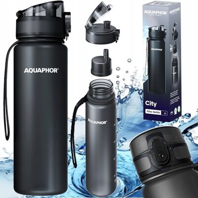 Butelka + wkład filtrujący do wody Aquaphor City 1l czarna bidon na wodę Butelka + wkład filtrujący do wody Aquaphor City 1l czarna bidon na wodę