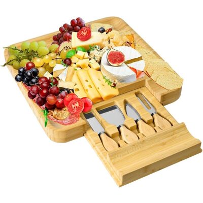 Gockowiak Deska Bambusowa Do Serwowania Serów Przekąsek Z Szufladą Zestaw Noży Estera Gockowiak Deska Bambusowa Do Serwowania Serów Przekąsek Z Szufladą Zestaw Noży Estera