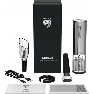 Prestigio - Nemi - Srebrny - Automatyczny - Elektryczny korkociąg zestaw Prestigio - Nemi - Srebrny - Automatyczny - Elektryczny korkociąg zestaw