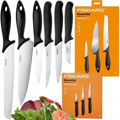 Fiskars Zestaw Komplet Noży 6X Nóż Kuchenny Szefa Kuchni Chleba Essential Fiskars Zestaw Komplet Noży 6X Nóż Kuchenny Szefa Kuchni Chleba Essential