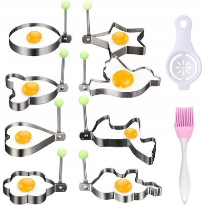 Inny producent Foremki Do Jajek Sadzonych I Omletów - Zestaw 8 Sztuk + Pędzel Do Oleju Inny producent Foremki Do Jajek Sadzonych I Omletów - Zestaw 8 Sztuk + Pędzel Do Oleju