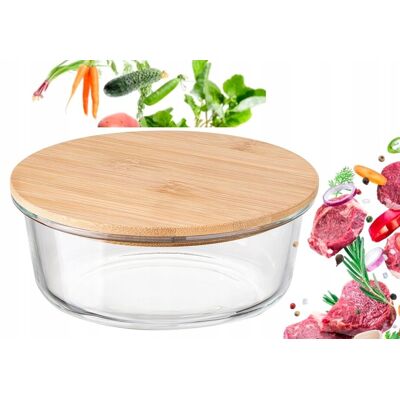 Banquet POJEMNIK SZKLANY okrągły z bambusową pokrywką 970ml na jedzenie owoce sery Banquet POJEMNIK SZKLANY okrągły z bambusową pokrywką 970ml na jedzenie owoce sery
