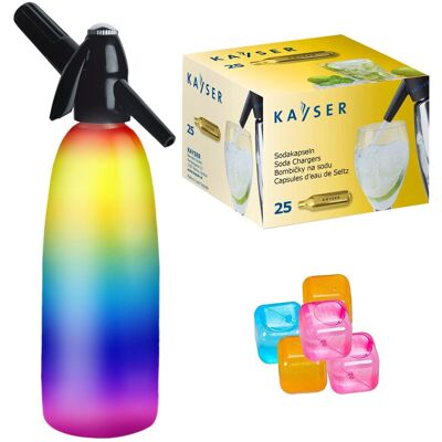 Saturator syfon do wody ART Quick Soda 1 l tęczowy + 25 naboi + 5 kostek lodu Saturator syfon do wody ART Quick Soda 1 l tęczowy + 25 naboi + 5 kostek lodu
