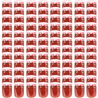 VMP Szklane Słoiki Na Dżem, Biało-Czerwone Pokrywki, 96 Szt, 230 Ml VMP Szklane Słoiki Na Dżem, Biało-Czerwone Pokrywki, 96 Szt, 230 Ml
