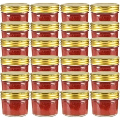 vidaXL Szklane słoiki na dżem, złote pokrywki, 24 szt., 110 ml vidaXL Szklane słoiki na dżem, złote pokrywki, 24 szt., 110 ml