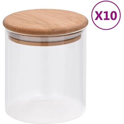 VMP Szklane Słoje Z Bambusową Pokrywką, 10 Szt., 600 Ml VMP Szklane Słoje Z Bambusową Pokrywką, 10 Szt., 600 Ml