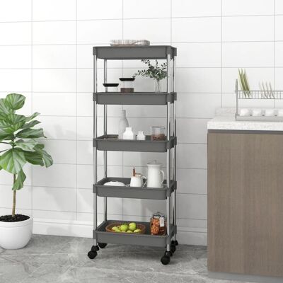 vidaXL 5-poziomowy wózek kuchenny, szary, 42x29x128 cm, żelazo i ABS vidaXL 5-poziomowy wózek kuchenny, szary, 42x29x128 cm, żelazo i ABS