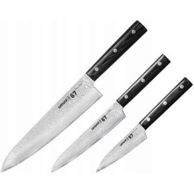 Zestaw 3 Noży Samura Damascus Chef's Starter Set - Stal VG10 - Drewno Pakka Zestaw 3 Noży Samura Damascus Chef's Starter Set - Stal VG10 - Drewno Pakka