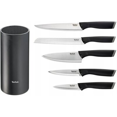 Zestaw 5 noży kuchennych TEFAL Comfort + blok stal nierdzewna 6 elementów Zestaw 5 noży kuchennych TEFAL Comfort + blok stal nierdzewna 6 elementów