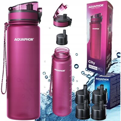 Zestaw 5x wkład filtrujący filtr + Butelka AQUAPHOR CITY 0,8L bordowa Zestaw 5x wkład filtrujący filtr + Butelka AQUAPHOR CITY 0,8L bordowa
