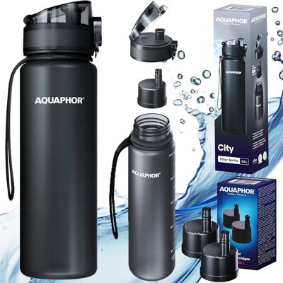 Zestaw bidon Butelka filtrująca AQUAPHOR CITY 0,5L czarna + 2 filtry wkłady Zestaw bidon Butelka filtrująca AQUAPHOR CITY 0,5L czarna + 2 filtry wkłady