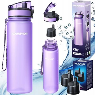 Zestaw Butelka na wodę + 3 wkład filtrujący AQUAPHOR CITY 0,5l lawendowa Zestaw Butelka na wodę + 3 wkład filtrujący AQUAPHOR CITY 0,5l lawendowa