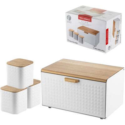 Zestaw Florina Cube Chlebak I 3 Pojemniki Stal Biały Na Kawę Herbatę Zestaw Florina Cube Chlebak I 3 Pojemniki Stal Biały Na Kawę Herbatę
