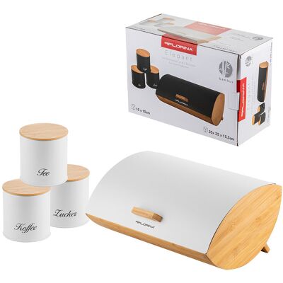 Zestaw Florina Elegant Chlebak I 3 Pojemniki Na Kawę Herbatę Cukier Biały Zestaw Florina Elegant Chlebak I 3 Pojemniki Na Kawę Herbatę Cukier Biały