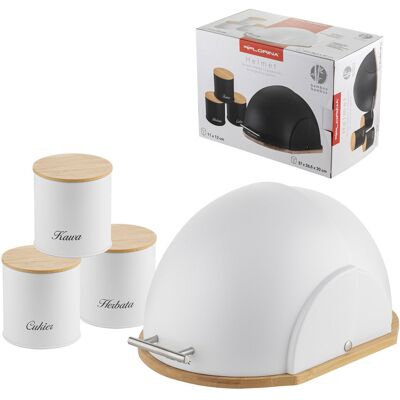 Zestaw Florina Helmet Chlebak I 3 Pojemniki Stal Biały Owalny Sypkie Zestaw Florina Helmet Chlebak I 3 Pojemniki Stal Biały Owalny Sypkie