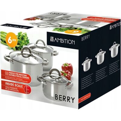 Ambition 6 Garnki Nierdzewne Berry Stalowe Zestaw Garnków Na Indukcję Gaz Ambition 6 Garnki Nierdzewne Berry Stalowe Zestaw Garnków Na Indukcję Gaz