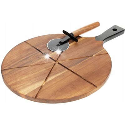 Excellent Houseware DESKA DO PIZZY OKRĄGŁA DREWNIANA DO SERWOWANIA Z NOŻEM RADEŁKIEM 30 CM Excellent Houseware DESKA DO PIZZY OKRĄGŁA DREWNIANA DO SERWOWANIA Z NOŻEM RADEŁKIEM 30 CM
