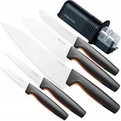 Fiskars Komplet Zestaw 5 Noży Kuchennych Do Warzyw Owoców Szefa + Ostrzałka Fiskars Komplet Zestaw 5 Noży Kuchennych Do Warzyw Owoców Szefa + Ostrzałka