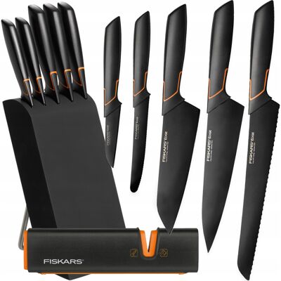 Fiskars Zestaw 5szt Noży Kuchennych W Bloku Ostre Edge + Ostrzałka Xsharp Fiskars Zestaw 5szt Noży Kuchennych W Bloku Ostre Edge + Ostrzałka Xsharp