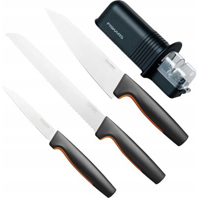 Fiskars Zestaw Komplet 3 Noży Do Chleba Warzyw Szefa Kuchni Ff + Ostrzałka Fiskars Zestaw Komplet 3 Noży Do Chleba Warzyw Szefa Kuchni Ff + Ostrzałka