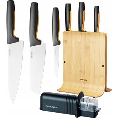 Fiskars Zestaw Komplet 3 Noży Kuchennych W Bloku Ff Ostre + Ostrzałka Fiskars Zestaw Komplet 3 Noży Kuchennych W Bloku Ff Ostre + Ostrzałka