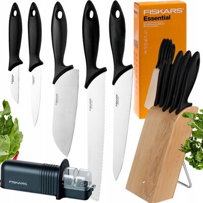 Fiskars Zestaw Kpl 5x Noży Kuchennych Ostre W Bloku + Ostrzałka Essential Fiskars Zestaw Kpl 5x Noży Kuchennych Ostre W Bloku + Ostrzałka Essential
