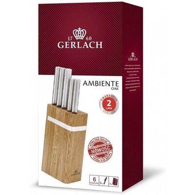 Gerlach Zestaw 5 Noży Kuchennych Warzyw Miesa Drewnianym Bloku Ambiente Oak Gerlach Zestaw 5 Noży Kuchennych Warzyw Miesa Drewnianym Bloku Ambiente Oak