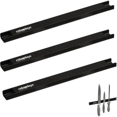 Relaxdays Listwa Magnetyczna Zestaw 3 Szt. 30 Cm, Czarna, Uchwyt Na Noże Relaxdays Listwa Magnetyczna Zestaw 3 Szt. 30 Cm, Czarna, Uchwyt Na Noże