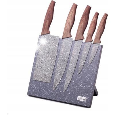 Kamille Zestaw Noży Kuchennych Komplet 6 Elementów Blok Listwa Magnetyczna Marmurek Kamille Zestaw Noży Kuchennych Komplet 6 Elementów Blok Listwa Magnetyczna Marmurek