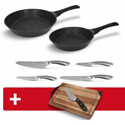Zestaw Patelni I Noży 6 El. Black Stone Zwieger + Deska Z Nożem I Ostrzałką Zestaw Patelni I Noży 6 El. Black Stone Zwieger + Deska Z Nożem I Ostrzałką