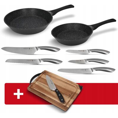 Zwieger Zestaw Patelni I Noży 7 El. Black Stone + Deska Z Nożem I Ostrzałką Optima Zwieger Zestaw Patelni I Noży 7 El. Black Stone + Deska Z Nożem I Ostrzałką Optima