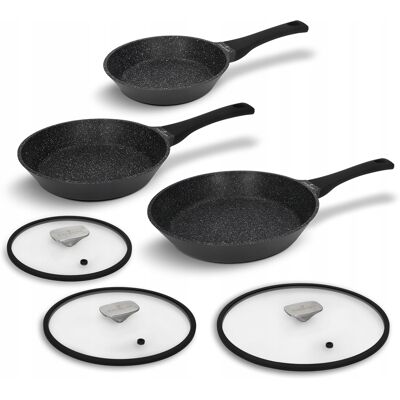Zestaw Patelni I Pokrywek 6 El. Black Stone Zwieger Zestaw Patelni I Pokrywek 6 El. Black Stone Zwieger