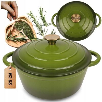 KINGHoff Emaliowany Garnek Żeliwny 22cm 3l Hage Oliwkowy KINGHoff Emaliowany Garnek Żeliwny 22cm 3l Hage Oliwkowy