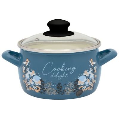 Metalac Garnek Emaliowany 16 Cm 2.2 L, Ze Szklaną Pokrywką, Niebieski, Cooking Delight Metalac Garnek Emaliowany 16 Cm 2.2 L, Ze Szklaną Pokrywką, Niebieski, Cooking Delight