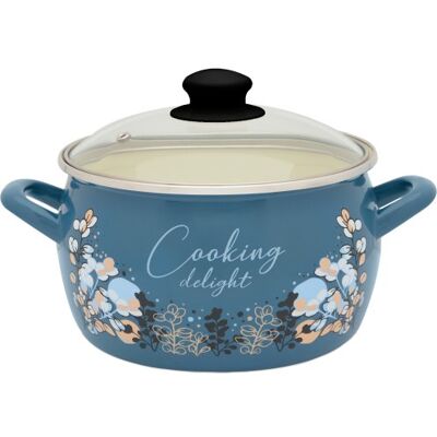 Metalac Garnek Emaliowany 20 Cm 4.2 L, Ze Szklaną Pokrywką, Niebieski, Cooking Delight Metalac Garnek Emaliowany 20 Cm 4.2 L, Ze Szklaną Pokrywką, Niebieski, Cooking Delight