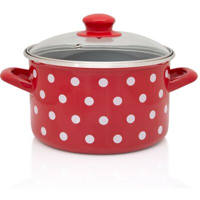 Garnek Emaliowany Ze Szklaną Pokrywką, 20 Cm 4.0l, Czerwony, Kolekcja Dots On Red Metalac Garnek Emaliowany Ze Szklaną Pokrywką, 20 Cm 4.0l, Czerwony, Kolekcja Dots On Red Metalac