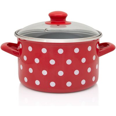 Garnek Emaliowany Ze Szklaną Pokrywką, 22 Cm 5.0l, Czerwony, Kolekcja Dots On Red Metalac Garnek Emaliowany Ze Szklaną Pokrywką, 22 Cm 5.0l, Czerwony, Kolekcja Dots On Red Metalac