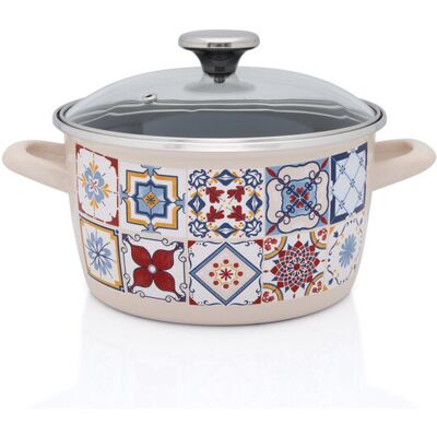 Garnek Emaliowany Ze Szklana Pokrywką, 24 Cm 6.0l, Kremowy, Kolekcja Porto Metalac Garnek Emaliowany Ze Szklana Pokrywką, 24 Cm 6.0l, Kremowy, Kolekcja Porto Metalac