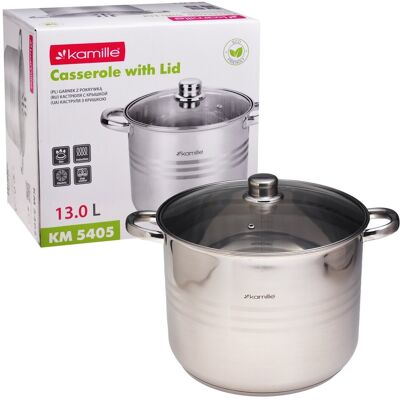 Kamille Garnek Z Pokrywką 13l 28cm Stalowy Nierdzewny Gaz Indukcja Kamille Garnek Z Pokrywką 13l 28cm Stalowy Nierdzewny Gaz Indukcja