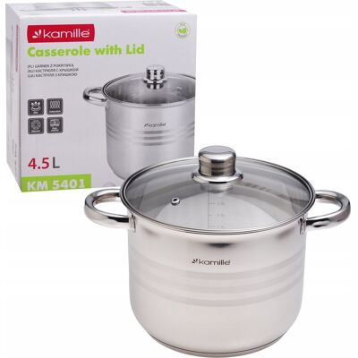 Kamille GARNEK Z POKRYWKĄ 4,5L 20cm STALOWY NIERDZEWNY GAZ INDUKCJA Kamille GARNEK Z POKRYWKĄ 4,5L 20cm STALOWY NIERDZEWNY GAZ INDUKCJA