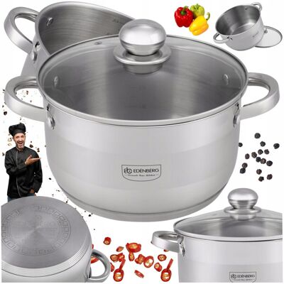 Edenberg Garnek Ze Stali Nierdzewnej Garnek Z Pokrywką Miarką Gaz Indukcja 22cm 4.5l Edenberg Garnek Ze Stali Nierdzewnej Garnek Z Pokrywką Miarką Gaz Indukcja 22cm 4.5l